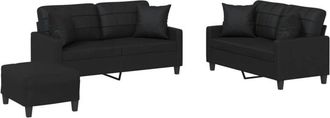 vidaXL Vidaxl - Juego De Sof&aacute;s Con Cojines 3 Piezas Cuero Sint&eacute;tico Negro