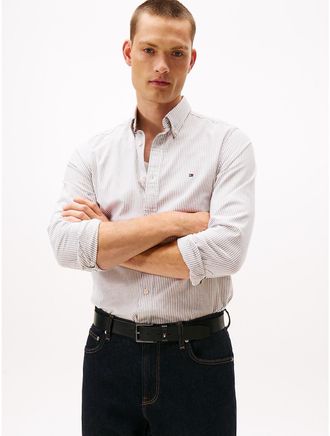 Tommy Hilfiger Mens Slim Fit Stretch Stripe Oxford Shirt - Green - XXL