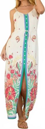Skies Are Blue Clothing Floral Border Button-Front Maxi Dress In Green/coral