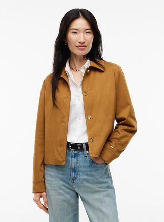 Tommy Hilfiger Womens Gold-Button Faux Suede Jacket - Pure Brown - XXL