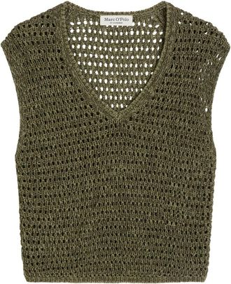 Marc O'Polo Open-knit V-neck Pullunder - Dames - V-hals truien - Groen - L - Katoen - Truien & Vesten