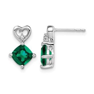 Diamond2Deal 14k White Gold Created Emerald and Diamond Heart Earrings