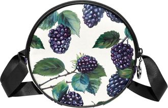 Generic Circle Crossbody Bag for Women, Blackberry Small Sling Bag Daypack with Zipper Adjustable Shoulder Straps Casual Ladies Girls Round Purse