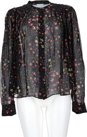 Isabel Marant Black Sheer Floral Puff Sleeve Viscose Blouse