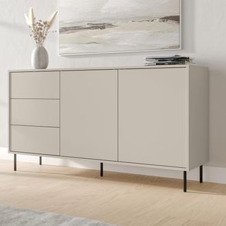 Dmora Credenza Civezza, Alacena 3 Cajones, 2 Estantes, Puerta Abatible, Corredera, 150x39x80h Cm Beige