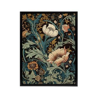Artery8 Flowers & Leaves Art Nouveau Framed Canvas Wall Art Print in Green | Size: W24 x H32