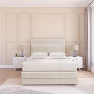 Sloomy Monaco Plush Bed Set, No Drawers Mattress & 26 Headboard in Cream | Size: Super King