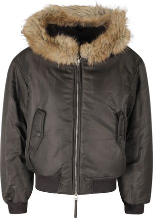 Low Classic Khaki Brown Panelled Hooded Faux Leather Bomber Jacket