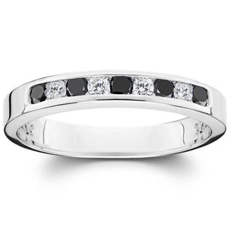 Pompeii3 1/3ct Black & White Diamond Channel Set White Gold Ring Size Selectable