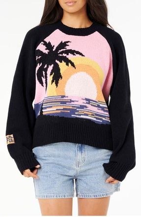 Rip Curl Paradise Graphic Knit Sweater in Black at Nordstrom, Size X-Large