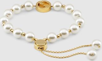 Gucci Interlocking Pearl Bracelet, Gold-toned metal, Gold-toned metal