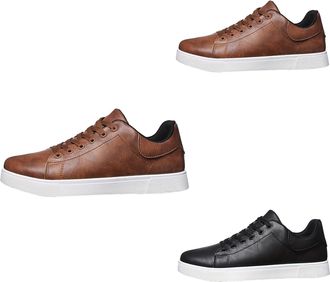 Generic Mens Flat Sole Trainers Mens Leather Lace Up Trainers Non-Slip Running Shoes Comfy Business Sneakers Lightweight Dress Shoe Trendy Board Footwear Low 