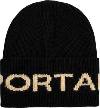 Sportalm Logo-knit Turn-up Beanie - Dames - Hoeden - Zwart - ONE Size - Wol - Accessoires