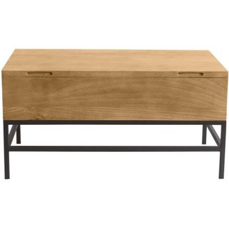 Miliboo Tavolino da caff&egrave; industriale sollevabile in legno massello di mango e metallo nero L90 cm YPSTER