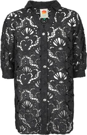 Farm Rio Zwarte Kant Schelp Shirt - Dames - Overhemden - Zwart - M - Overhemden