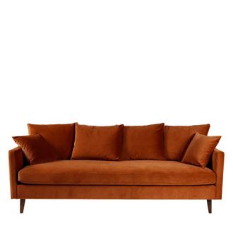 DRAWER Sof&aacute; cama de 4 plazas en terciopelo con patas de madera oscura - &Oacute;xido