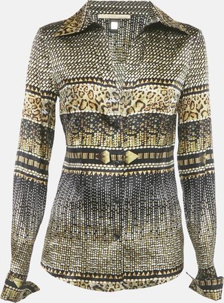 Roberto Cavalli Brown Printed Satin Shirt