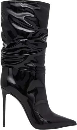 Le Silla Leren Laarzen met Puntige Neuzen en Hoge Glans - Dames - Laarzen met Hak - Zwart - 40 EU - Leer - Schoenen