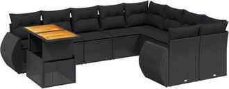 vidaXL Vidaxl - Set De Sof&aacute;s De Jard&iacute;n 10 Pzas Cojines Rat&aacute;n Sint&eacute;tico Negro
