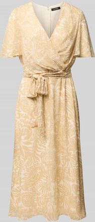 Lauren Ralph Lauren Knielanges Wickelkleid mit V-Ausschnitt Modell FILSEE in Sand, Gr&ouml;&szlig;e 42