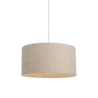 QAZQA R&uacute;stico L&aacute;mpara Colgante R&uacute;stica Blanca Con Pantalla De Algod&oacute;n Gris Claro 50 Cm - Combi Textil /acero Redonda Adecuado Para Led Max. 1 X 60 Watt - Qa