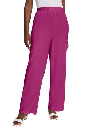 Jessica London Lightweight Linen-Blend Straight-Leg Pants in Raspberry at Nordstrom, Size 20