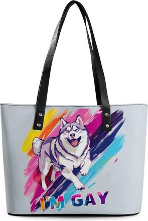 Generic I Am Gay LGBT Siberian Husky Tote Bags for Women Cute Shoulder Purses Handbags