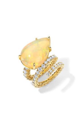 Mindi Mond Teardrop Opal & Diamond Wraparound Ring in Metallic Gold at Nordstrom, Size 7