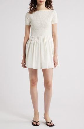 Faithfull The Brand Deboni Smocked Cotton Minidress in White at Nordstrom Rack, Size X-Large