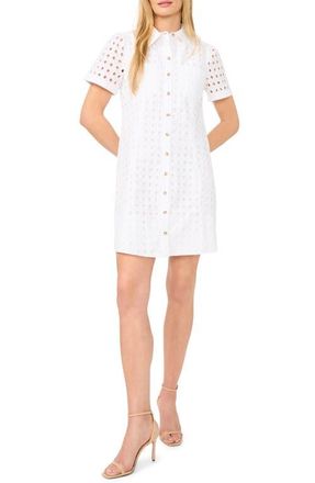 CeCe by Cynthia Steffe Cotton Eyelet Mini Shirtdress in Ultra White at Nordstrom, Size 12