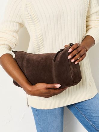 Fat Face FatFace Chocolate Brown Suede Shoulder Bag
