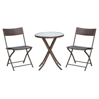 OUTSUNNY 3PC Rattan Bistro Set Folding Rattan Chair Coffee Table Garden Outdoor | TJ Hughes