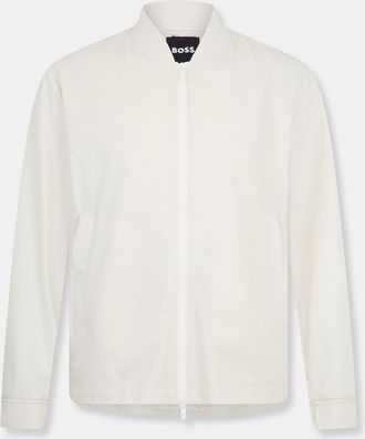 HUGO BOSS Mens Solid Patterned Bomber Jacket with Fitted Cuff in Open White - Size X-Large