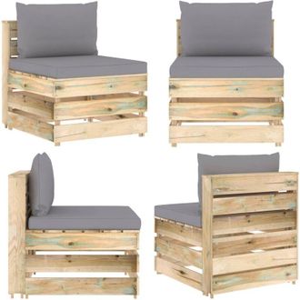 vidaXL Divano Centrale Modulare con Cuscini in Legno Impregnato Verde - Divano da giardino - Poltrona da esterno