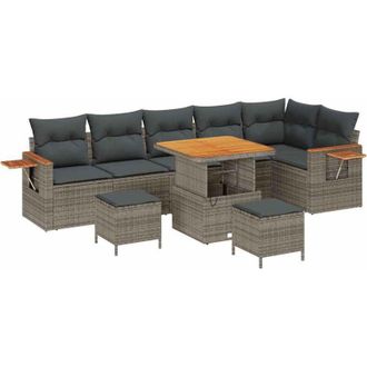 vidaXL Vidaxl - Conjunto De Sof&aacute; De Jard&iacute;n Con Coj&iacute;n 9 Pcs Gris 80 X 80 X 71 Cm