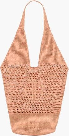Anine Bing Leah Logo Hobo Raffia in Blush at Nordstrom