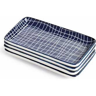 Napa Home & Garden Stria 7 Trays, Set of 4 - Dark Blue/White Ceramic at Nordstrom