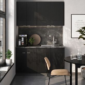 Vicco Cucina completa Fame-Line, Nero a righe/antracite, 140 cm senza piano di lavoro, Vicco
