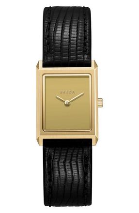 Breda Small Virgil Leather Strap Goldtone Tank Watch, 20mm x 26mm at Nordstrom