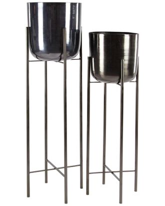 CosmoLiving by Cosmopolitan Set of 2 Metal Dome Planters with Stands