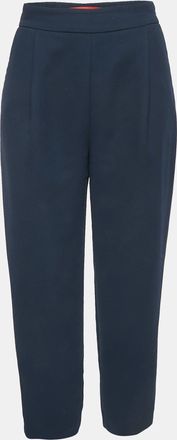 Carolina Herrera Navy Blue Crepe Pleated Formal Trousers
