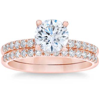 Pompeii3 1 3/4 Ct Diamond Engagement Wedding Set 14k Rose Gold Lab Grown