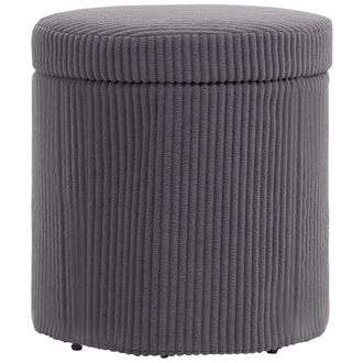 HOMCOM Round Storage Ottoman with Lid - Vanity Stool with Storage - Grey | TJ Hughes