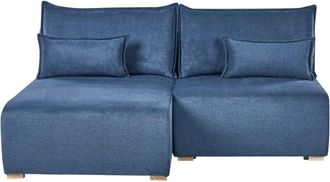 Beliani Sof&aacute; Modular Esquinero De Tela Derecho Con Funci&oacute;n De Cama Y Almacenaje Azul Nerbo