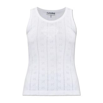 Ganni Top met Applicatie - Dames - Tops zonder mouwen - Wit - L - Katoen - Tops