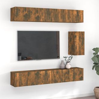 vidaXL Vidaxl - Set De Muebles De Tv 7 Pzas Madera Contrachapada Roble Ahumado