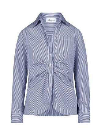 C&acirc;llas Milano Sierra Classic Stripe Poplin Shirt in Blue at Nordstrom, Size 14
