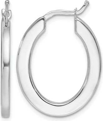 Diamond2Deal 14K Gold Polished 2.3mm Square Tube Oval Shape Hoop Earrings