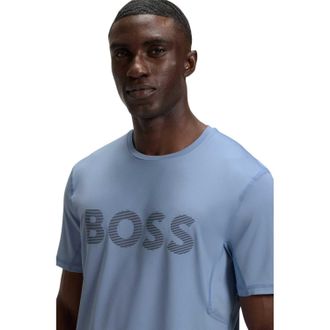 HUGO BOSS Heren Gestreept Logo Regular T-shirt (Blauw)
