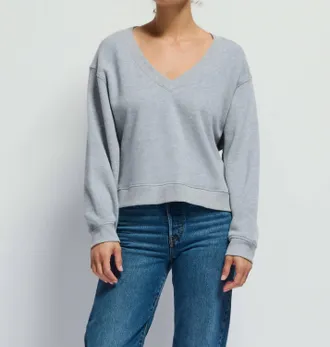 Nation Ltd Wyatt Oversize V-Neck Sweatshirt In Heather Grey